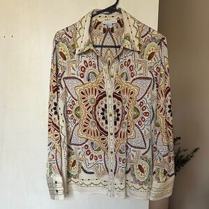 Patterned Long-Sleeve Blouse- Size Large
